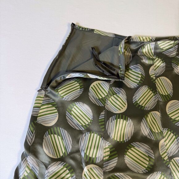 Amanda Smith Green Circle Dot 100% Silk Career A-Line Side Zip Skirt Size 8 - Picture 10 of 10